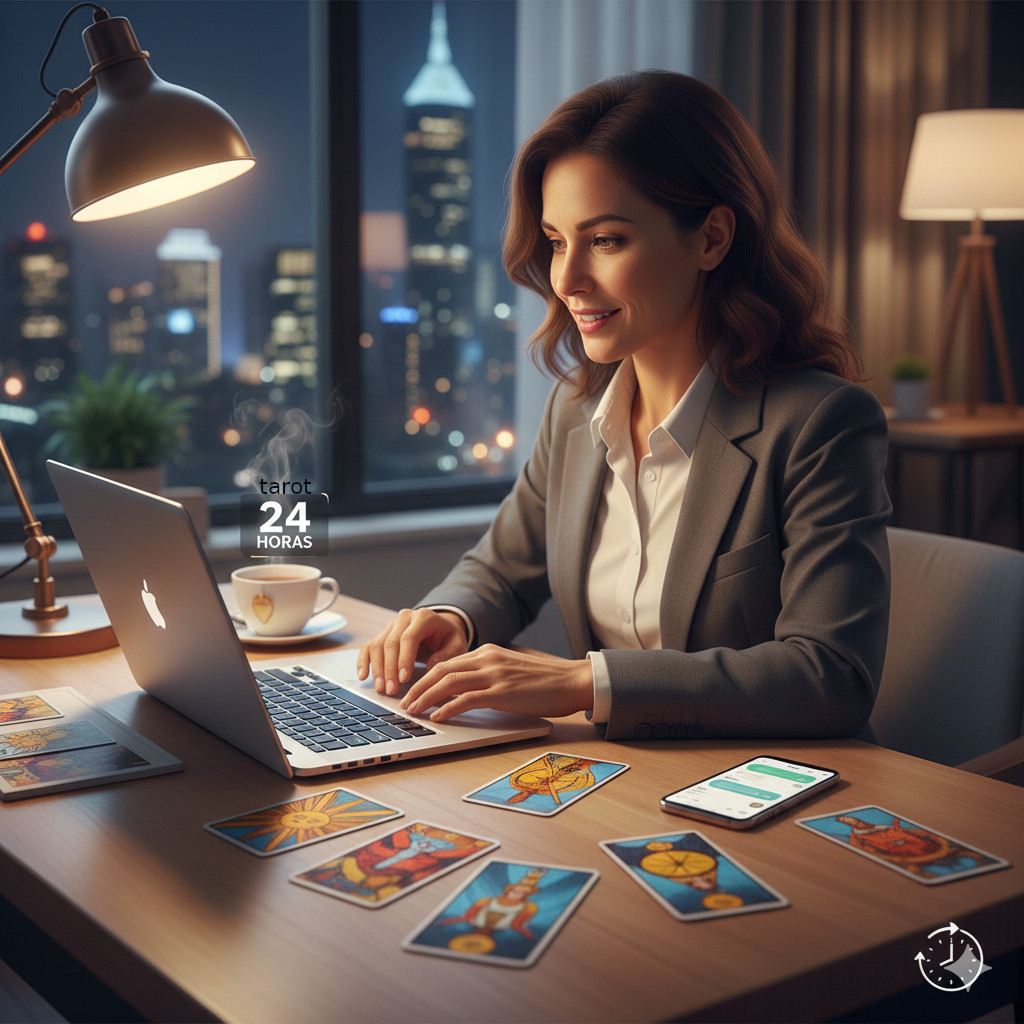mujer mesa tardes ordenador tarot telefono